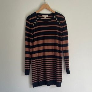 Michael Kors Brown and Black Striped Mini Long Sleeve Comfy Dress